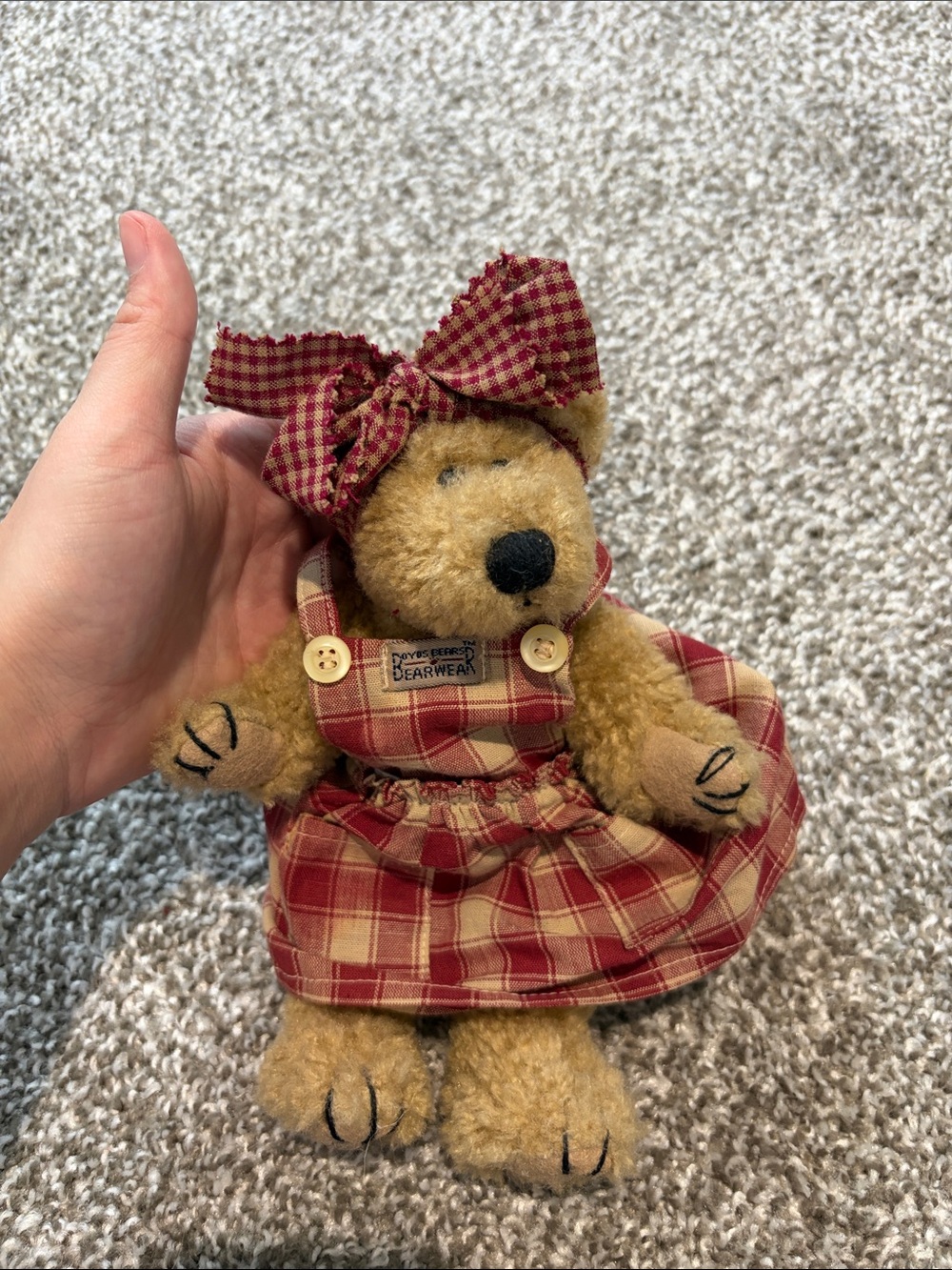 Boyds Bears Red Plaid Girl Bear in Dress with Bow